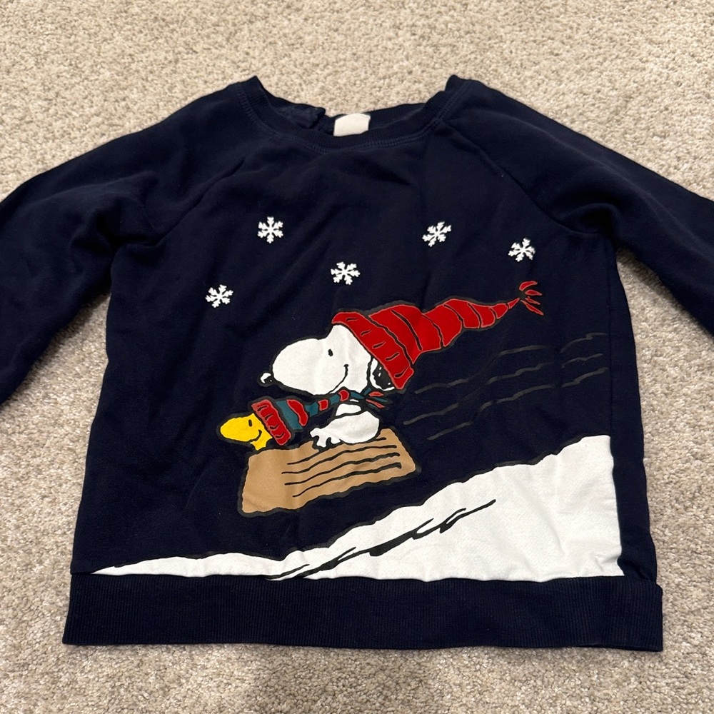 H&M Navy Snoopy Sledding Sweater